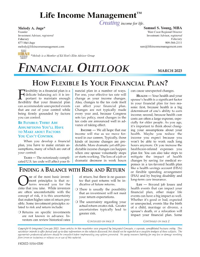 Life Income Management Financial Outlook Newsletter March 2023