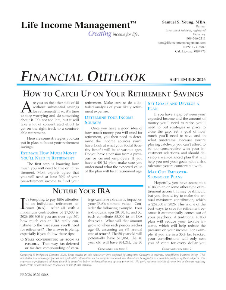 Life Income Management Financial Outlook Newsletter September 2026